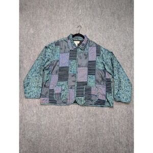 Art to Wear 3X Silk Patchwork Jacket Teal Floral Cottage Boho Whimsy‎ Artsy